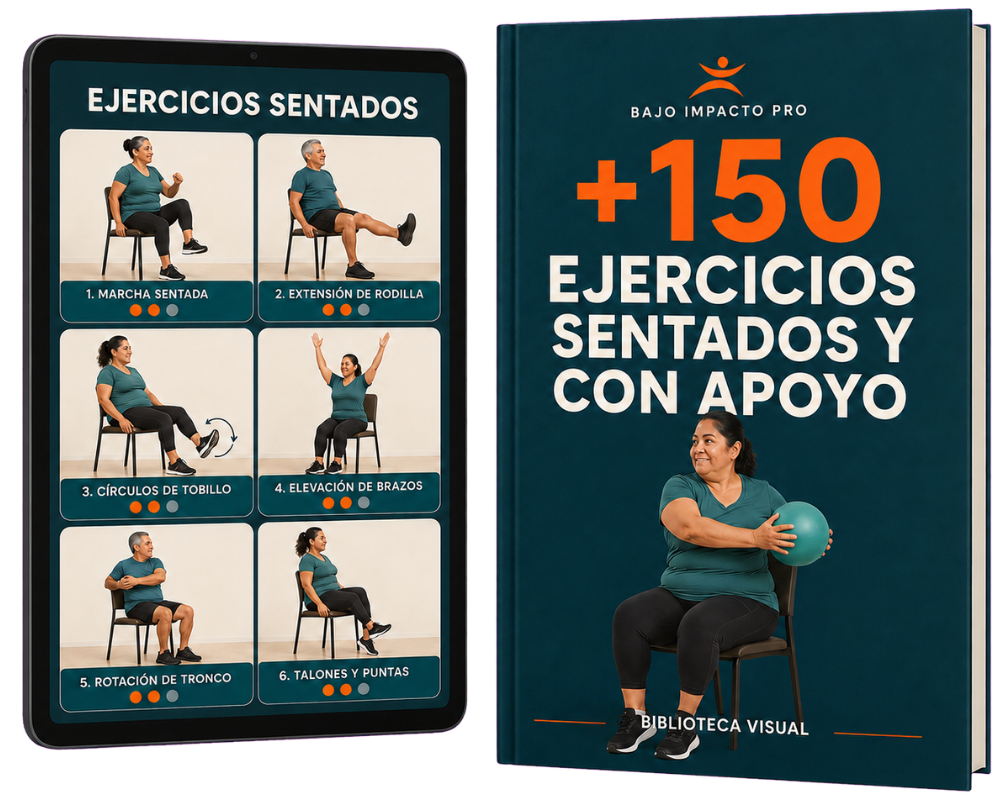 Mockup de +150 ejercicios sentados y con apoyo