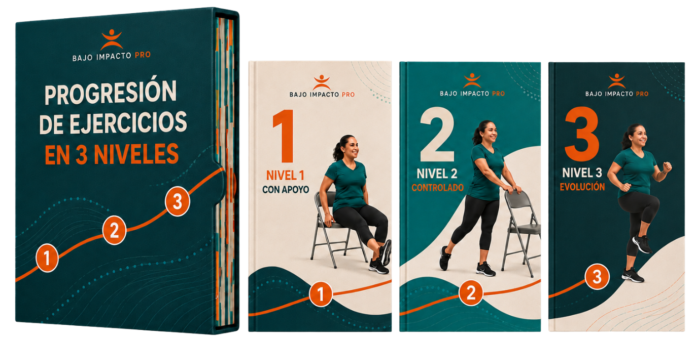 Mockup de progresión de ejercicios en 3 niveles